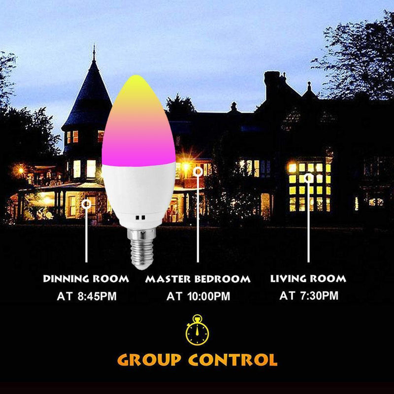 E14 Dimmable RGBW LED Smart WiFi Light Bulb Works with Alexa Google Assistant