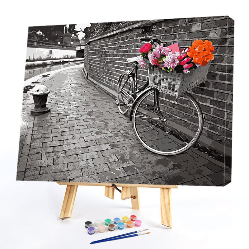 Painting By Numbers DIY Kit Rose Bike Canvas Oil Wall Art Picture Gift Ornaments