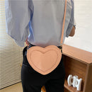 Female Solid Color Love Heart Shoulder Bag Ladies Mini PU Leather Zipper Purse