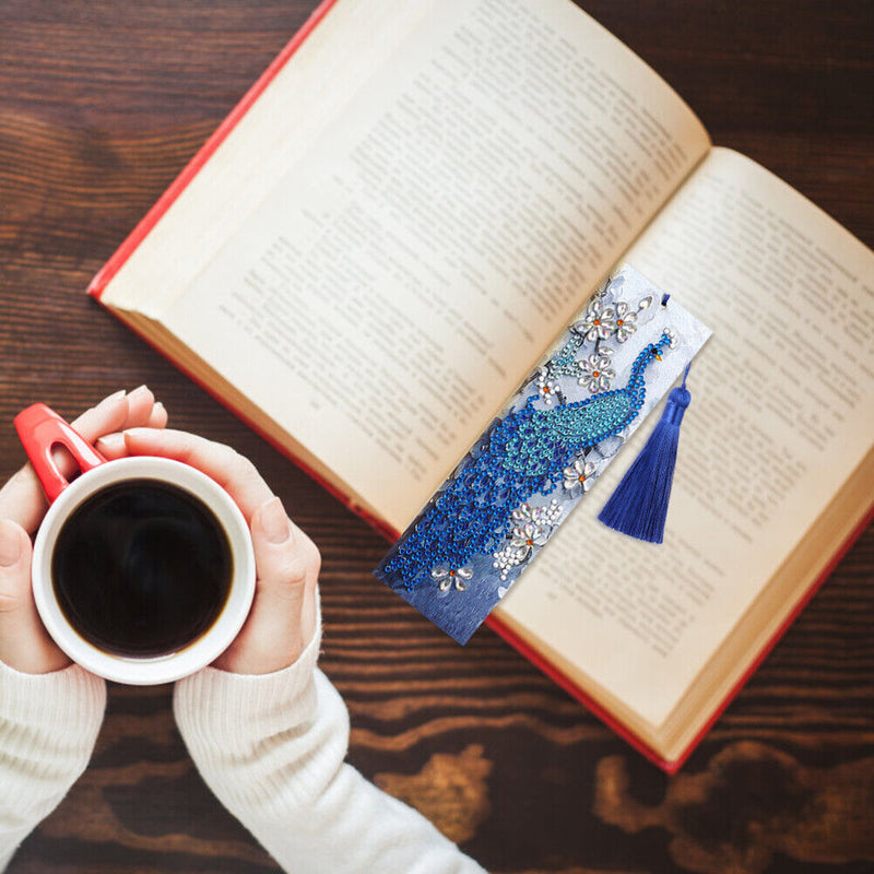 DIY Special Shape Diamond Painting Leather Tassel Peacock Bookmark Crafts Newly