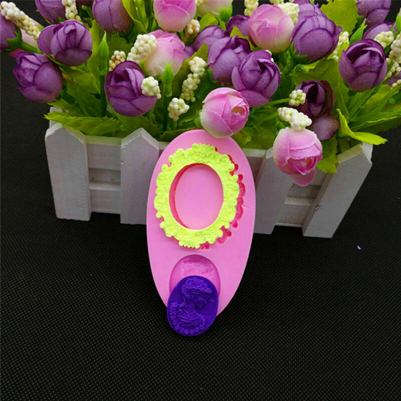 Woman Cameo Mirror Fondant Moulds Cake Decorating Mold Bakeware Sug Frame B3C7