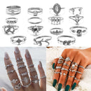 Color Elegant Statement Rings Set Hollow Heart Boho Finger Ring Leaves Flower