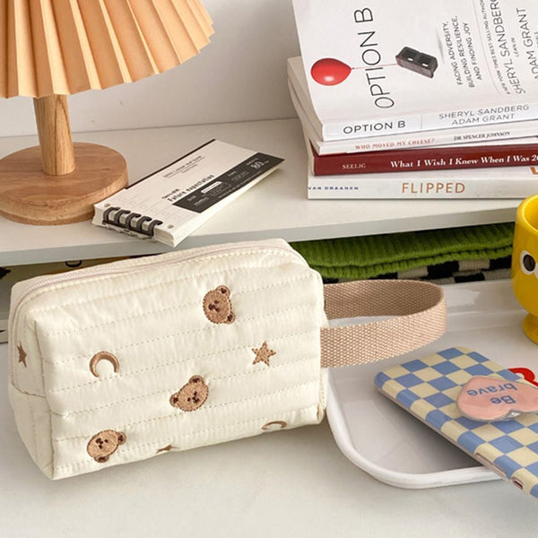Zipper Toiletry Case Makeup Pouch Bear Make Up Bag Embroidery Cosmetic Bag