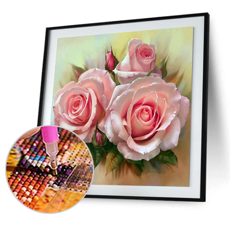 GLOBEAGLE 5D DIY Diamond Painting, Motif: Three Flowers, Cross Stitch, St