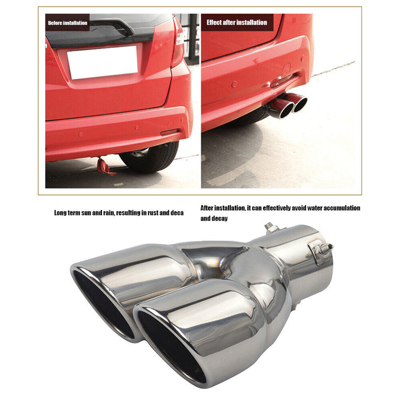 Bolt-on Dual Exhaust Tip Rolled Edge Slant Cut Tailpipe Muffler Tip 3 inch