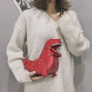 Women Cartoon Dinosaur Shoulder Bag Rivet PU Leather Crossbody Bags (Red)