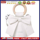Sweet Bow Tie Mini Crossbody Bag Women Leather Wooden Handle Bucket Handbags