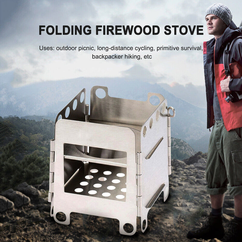 Camping Wood Stove Portable Outdoor Folding Picnic Grill BBQ Cooking Stove Newly