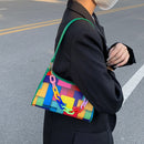 Geometric Hit Color Underarm Bags Leather Women Casual Shoulder Clutches Handbag