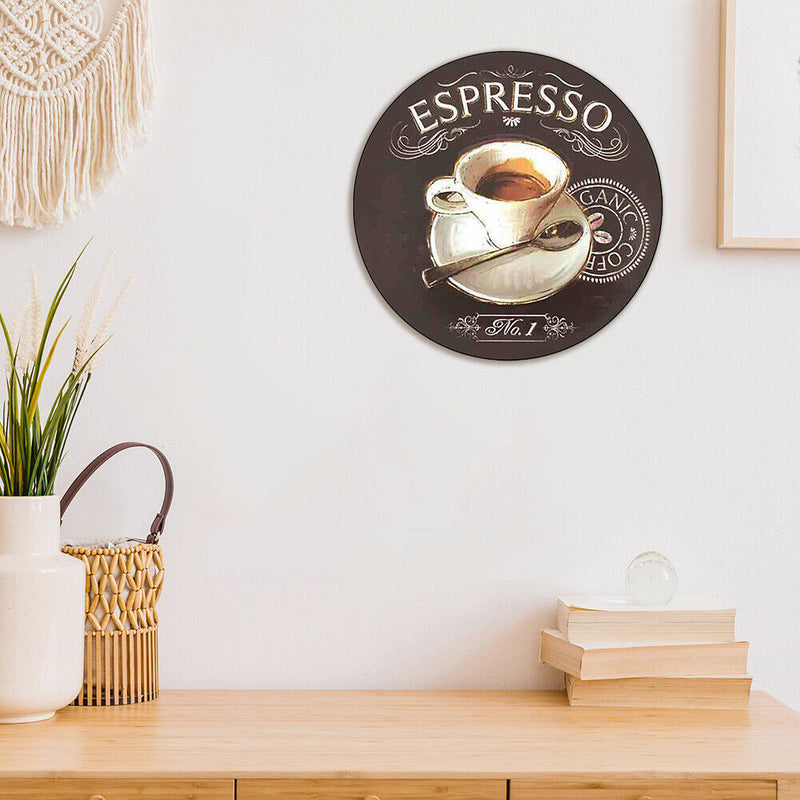 Round Coffee Tin Plate Drawing Artworks Metal Cafe Garage Retro Door Sign Poster