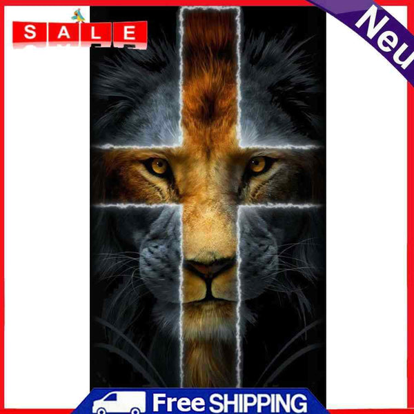 Handmade Cross Lion 5D DIY Full Round Drill Drawing Kit Diamond Painting Artwork