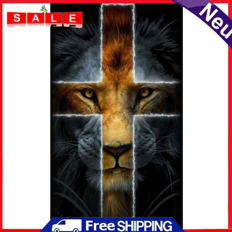 Handmade Cross Lion 5D DIY Full Round Drill Drawing Kit Diamond Painting Artwork