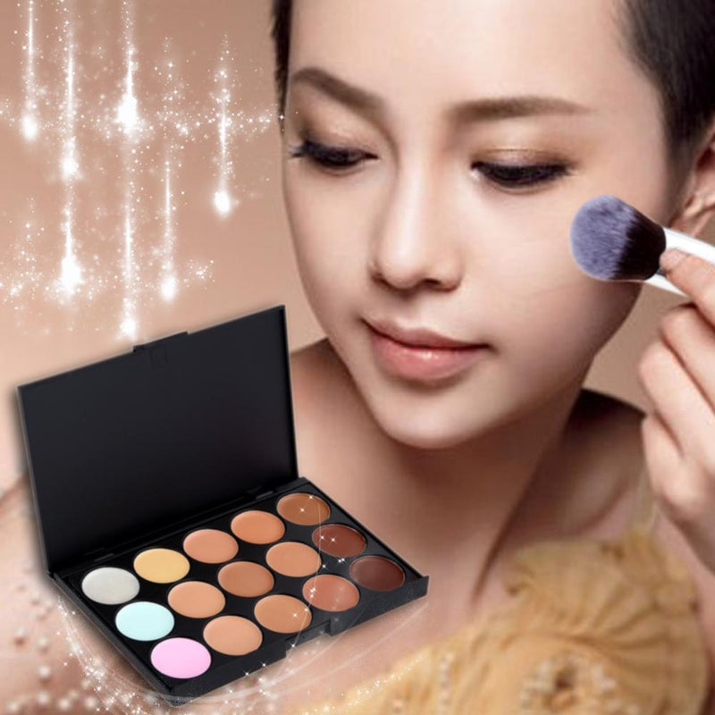 Pro 15 Colors Makeup Concealer Palette + 8PC Powder Brush + Powder Sponge Puff