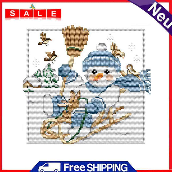 Partial Cross Stitch 11CT Sleigh Snowman Counted Embroidery DIY Wall Art Crafts