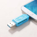 USB2.0 Micro USB OTG Card Reader for TF SD Memery Card for PC Phone (Blue)