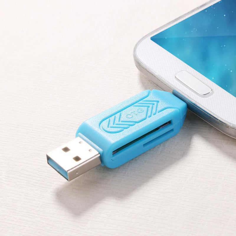USB2.0 Micro USB OTG Card Reader for TF SD Memery Card for PC Phone (Blue)
