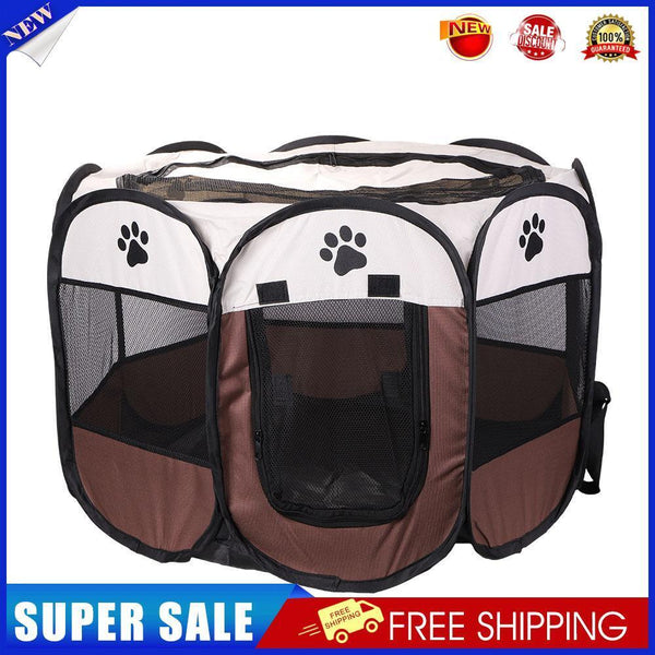 Portable Octagonal Pet Tent Folding Easy Operation Dog Fence Kennel (Brown)