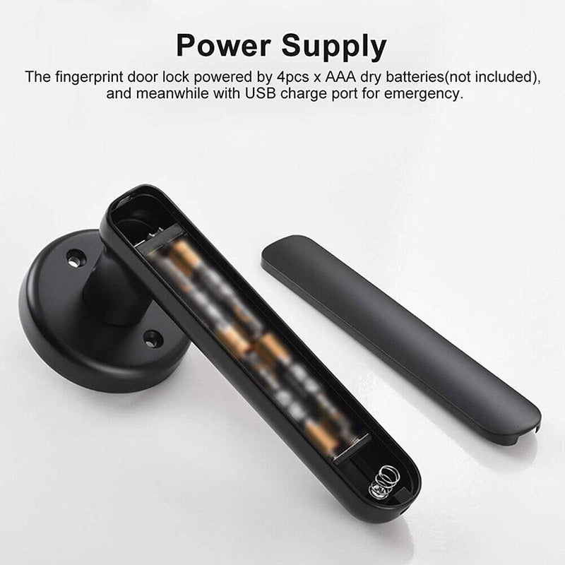 Fingerprint Door Lock Handle Smart Biometric Entry with 2 Keys (Black) Newly