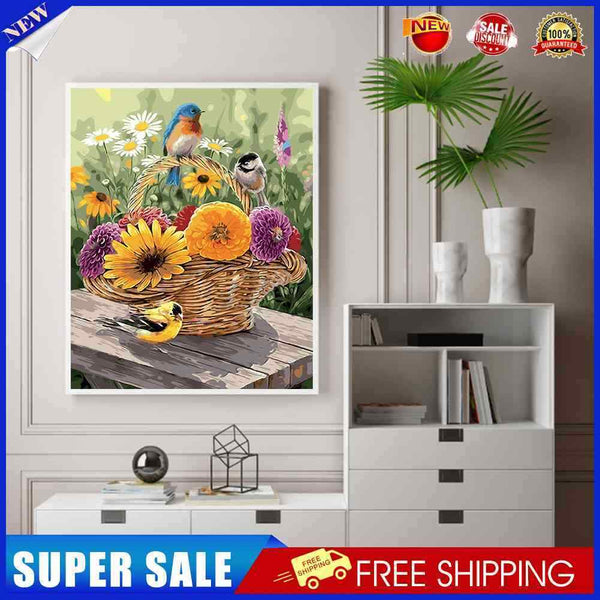 Flower Basket Bird Oil Paint By Numbers Kit DIY Acrylic Painting on Canvas