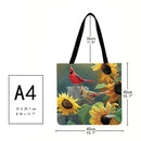 Einkaufstasche mit Drachenmotiv und Sonnenblume und Vogelmotiv