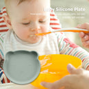 Children Dishes Baby Silicone Sucker Feeding Bowl Kid Dining Plate (Green) Newly