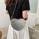 Fashion Heart-shaped Crossbody Bag Leather Women Stone Pattern Purse Handbags