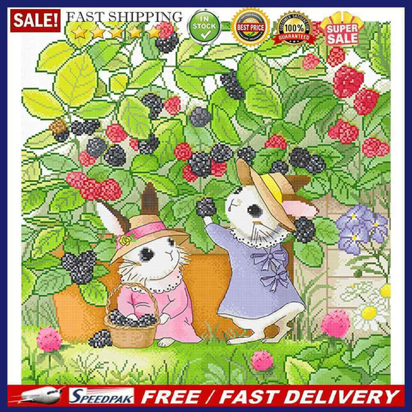 Partial Embroidery DIY 11CT Cute Rabbits Cotton Thread Cross Stitch Print Kit