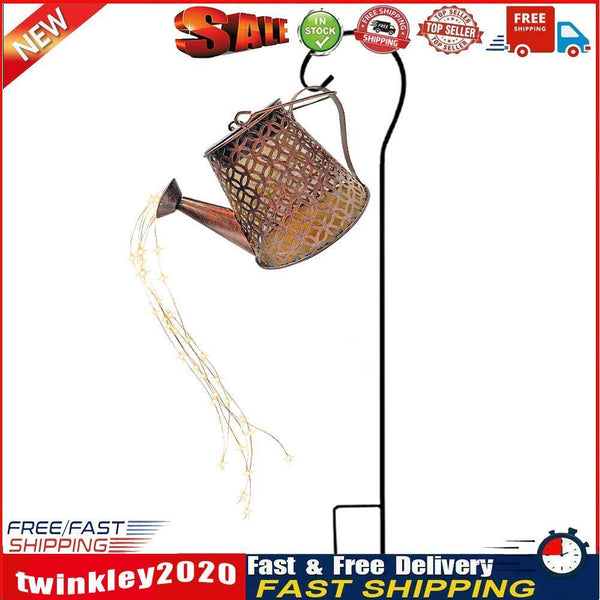 LED Solar Watering Can Lamp Garden Art Metal Iron Kettle Light (D Hook Up) Newly