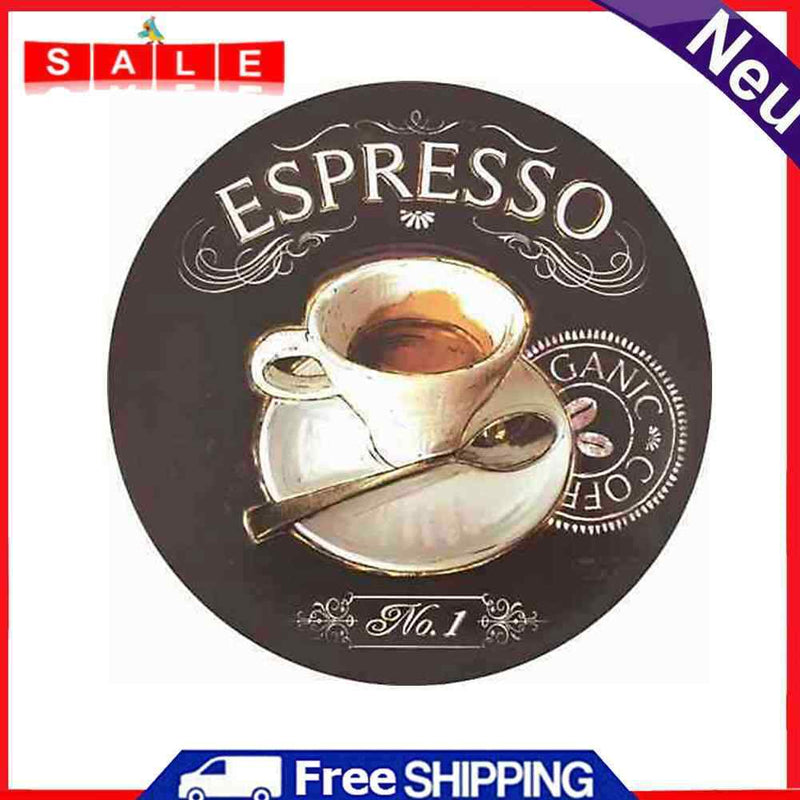Round Coffee Tin Plate Drawing Artworks Metal Cafe Garage Retro Door Sign Poster