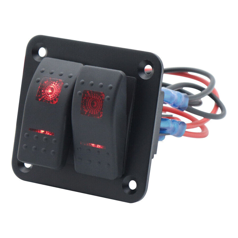 2-Speed Red LED Marine Boat Switch Panel RV Waterproof On-Off 5P Rocker Switch