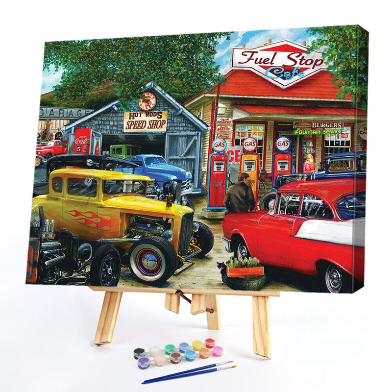 Oil Paint By Numbers Picture DIY Drawing Street Car Painting Kit Artwork