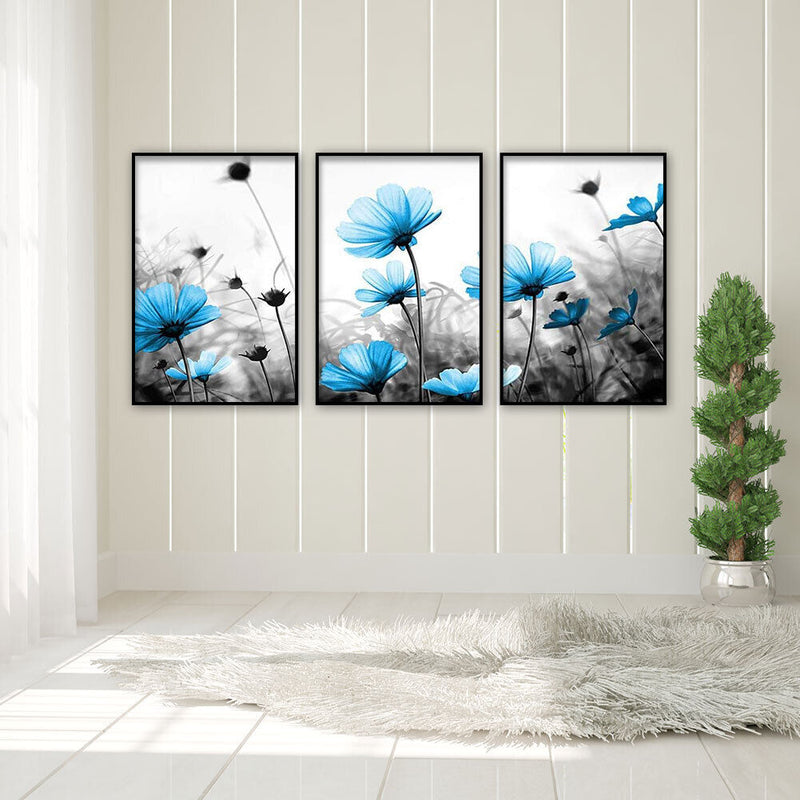 DIY Hand Painted Paint By Numbers Oil Canvas Pictures Blue Flower Kit Room