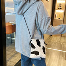 Lady Shoulder Crossbody Bag Cow Milk Leopard Printed Plush Drawstring Mini Purse