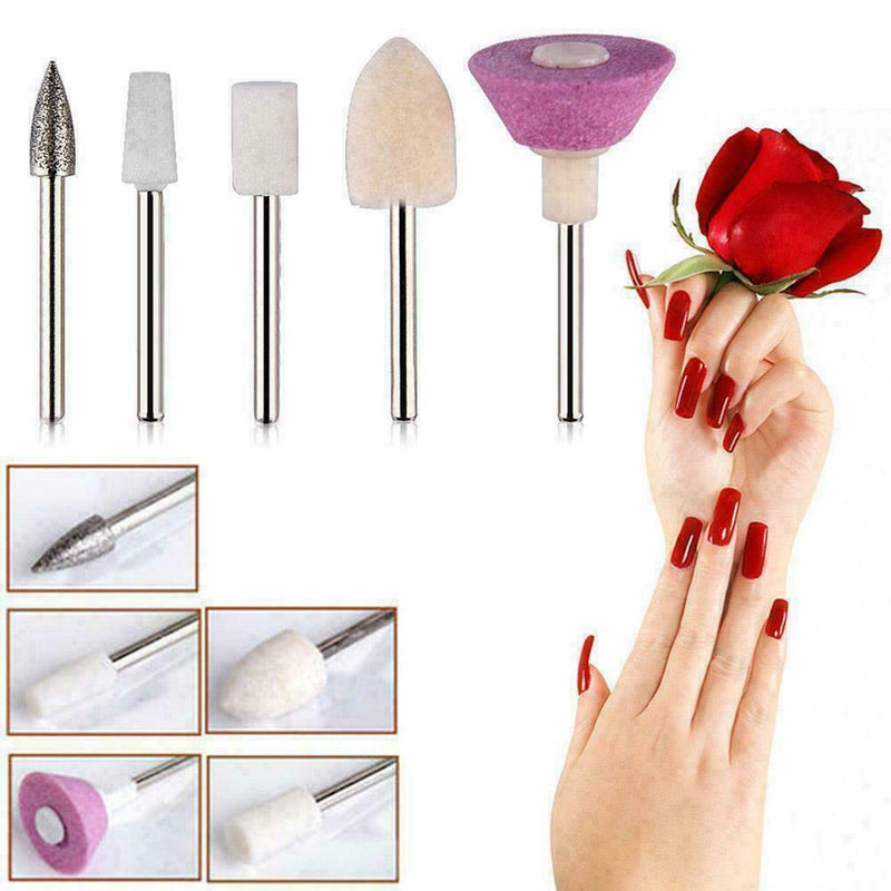 5pcs/set Nail Art Polishing Grinding Head Tools Nail Drill Bits P9I2 Ele S8B2