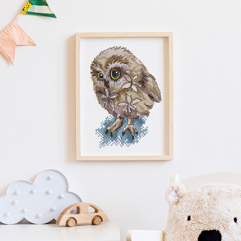 #A Owl Partial Cross Stitch 14CT Cotton Thread Printed Embroidery Kits Decor