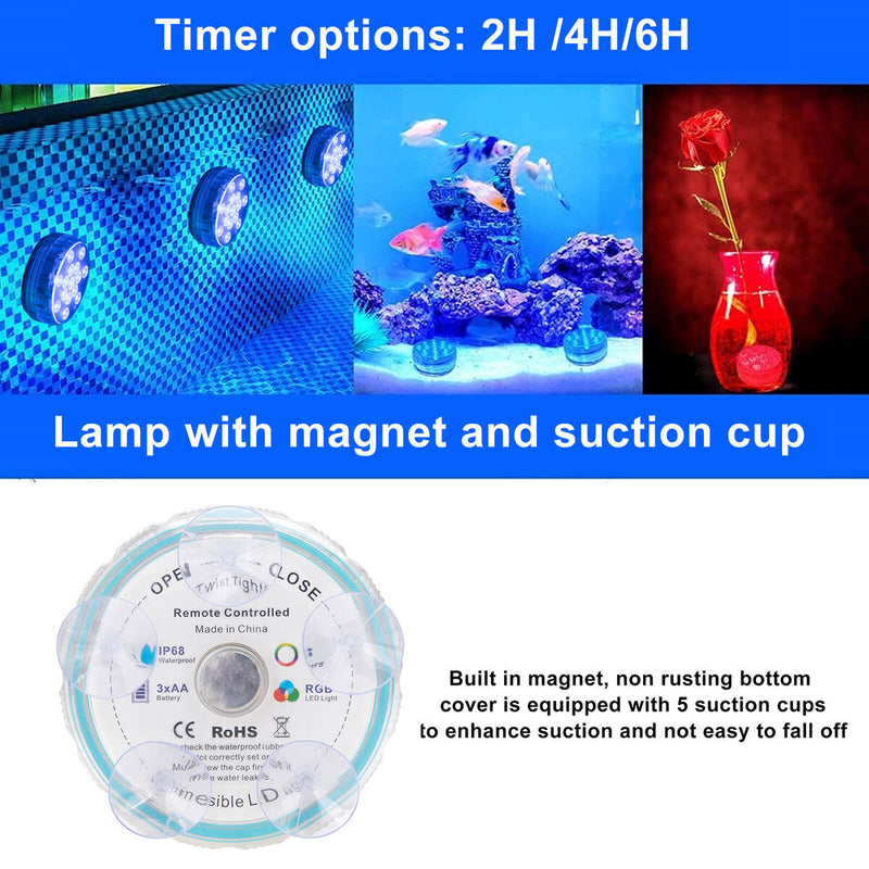 Submersible LED Lights for Pool Battery Powered with Magnets & Suction Cups