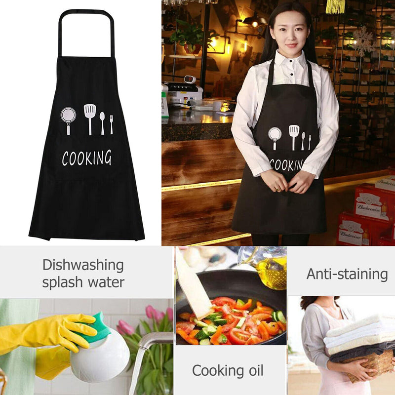 Kitchen Apron Waterproof Oil-Proof Cooking Chef Aprons with Pocket (Black) Newly