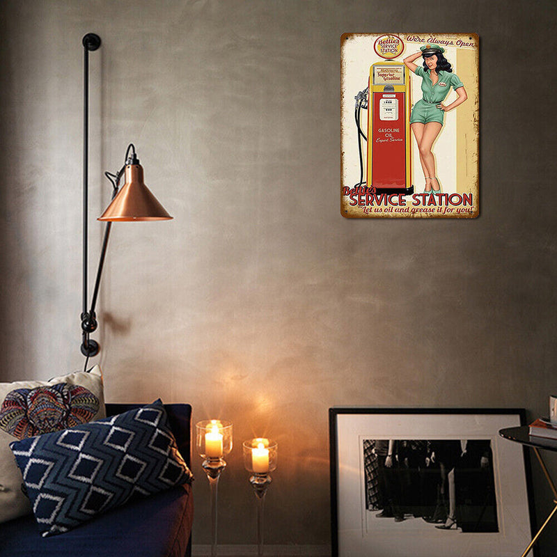 Service Station Metal Plate Tin Sign for Bar Pub Club Cafe Wall Iron Paintings