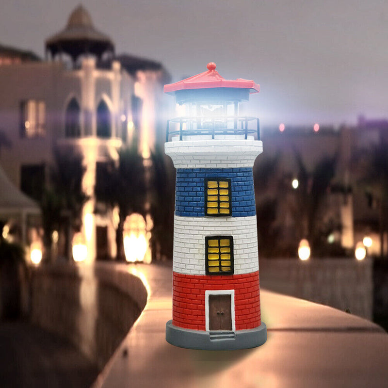 LED Lighthouse Solar Light Garden Outdoor Rotating Beacon Tower Lamp (B) Newly