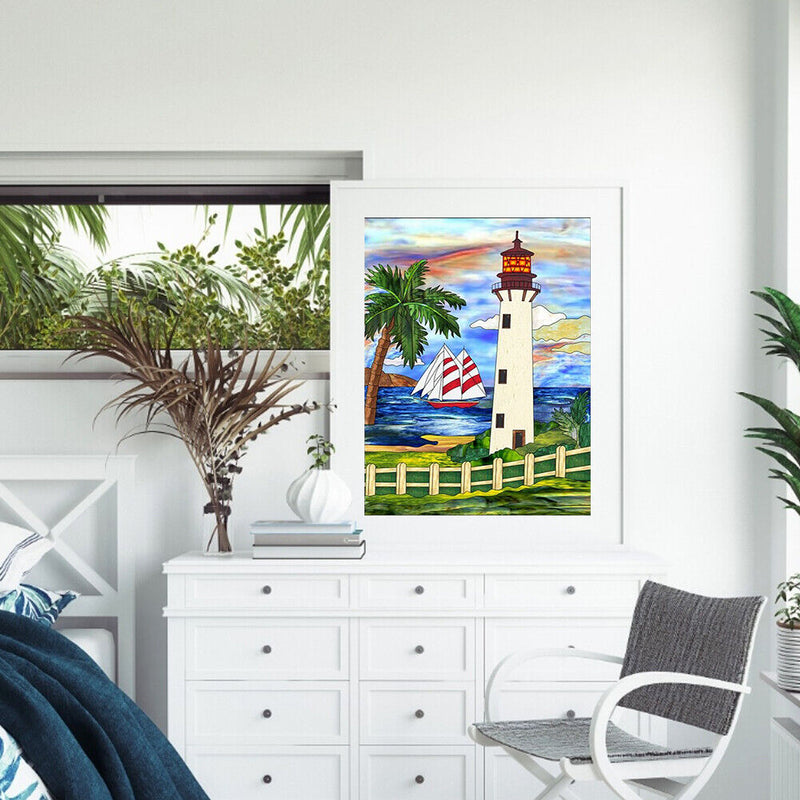 Cartoon Lighthouse Oil Paint By Numbers DIY Handpainted on Canvas Wall Art