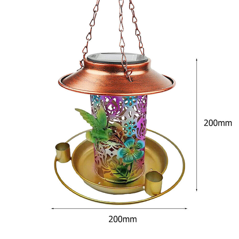Metal Bird Feeders Outdoor Hanging Solar Lawn Lantern Light Garden Decor
