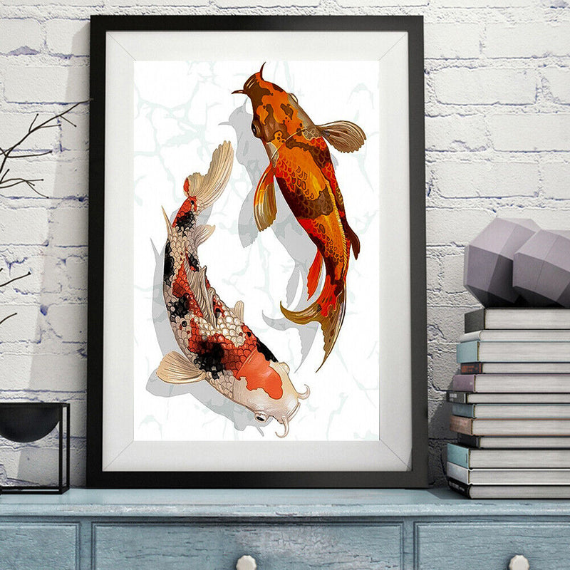 Koi 5D DIY Full Round Drill Diamond Painting Rhinestones Mosaic Handwork 30x40cm