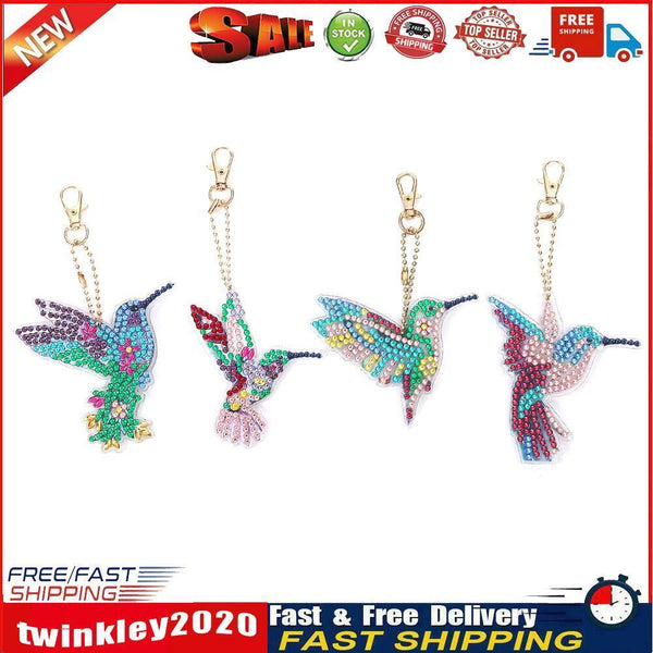 4pcs DIY Hummingbird Full Special Shaped Diamond Painting Keychain (AA915) Newly