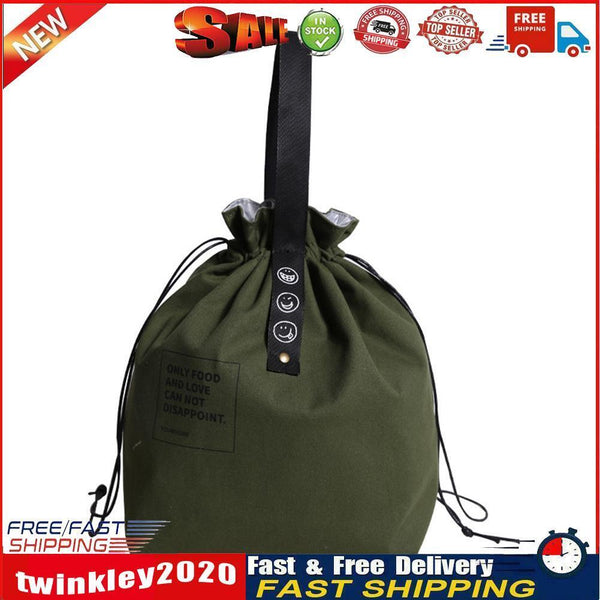 Canvas Insulation Bag Picnic Drawstring Lunch Box Pouch (Military Green) Newly
