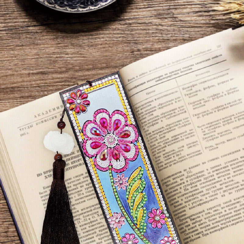 DIY Special Shaped Diamond Painting Cross Stitch Flower Leather Bookmarks Newly