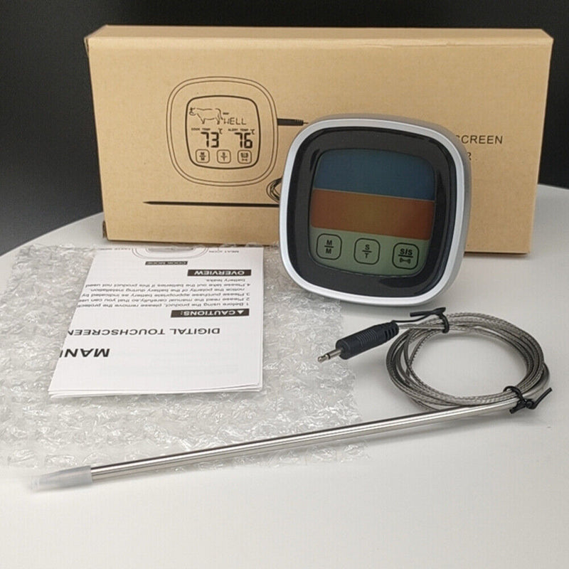 Meat Kitchen Thermometer BBQ Cooking Temperature Probe Meter Timer (Black)