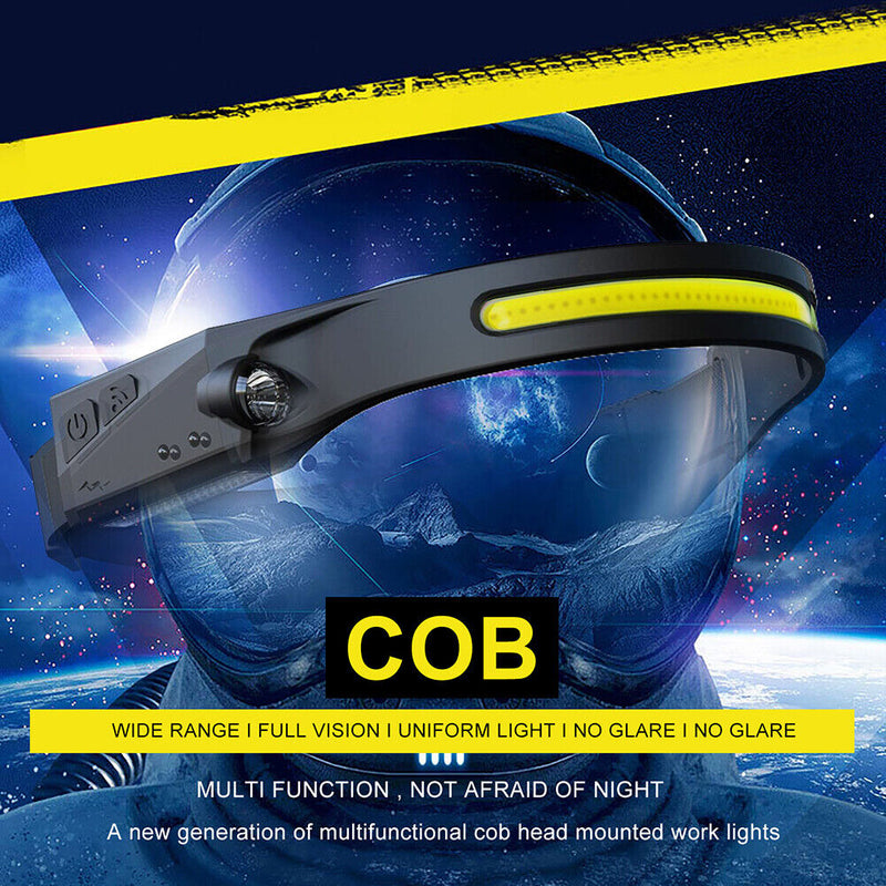 2x COB LED Headlamp Sensor Headlight Flashlight Rechargeable Outdoor Work Light