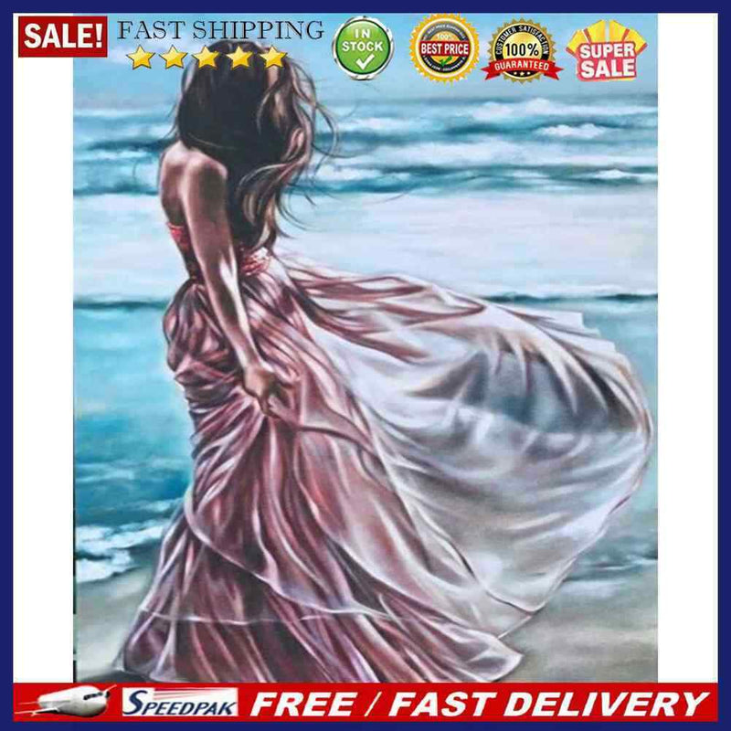 Beach Girl Back Oil Paint By Numbers DIY Canvas Wall Picture Craft Home Dec