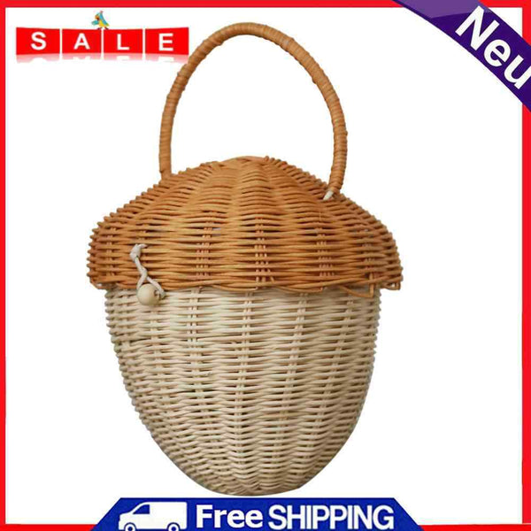 Handmade Rattan Mushroom Basketball Handbag Woven Kids Organizer Desktop Decorations