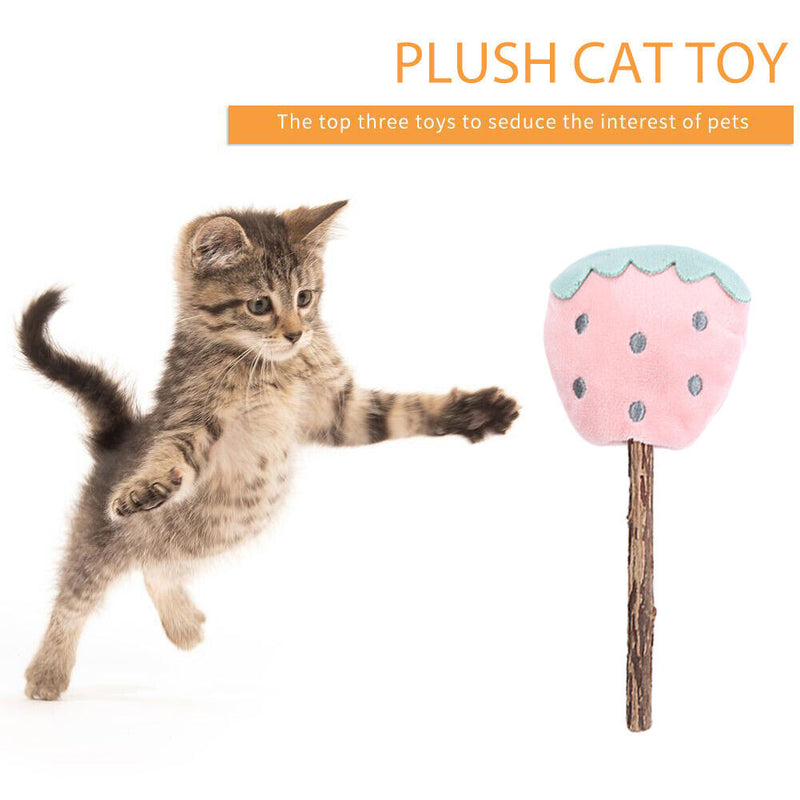 Pet Cat Plush Teething Toys Catnip Lollipop Pet Molar Sticks (Strawberry)